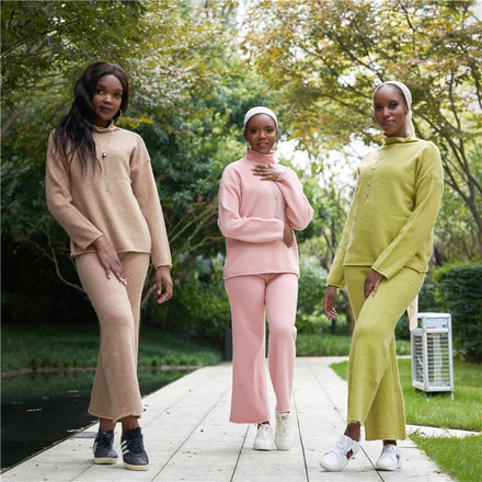 Winter Knit Top Cardigan Women Knitted Muslim Dress Thickened Knitting Set Large Loose Sweater Wide Leg Pants 2pcs Set
