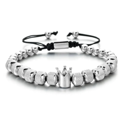 Fashion Luxury Crown Bracelet 8mm Copper Gold Beads Bracelets Men's Adjustable Bangle Bracelet Jewelry Gift for Men