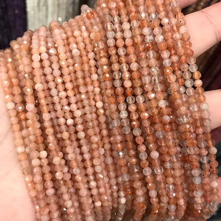 Wholesale Natural Sunstone Faced 2mm 3mm 4mm for Jewelry Craft Making Gemstone Polished Sunstone Loose Beads