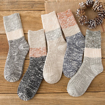 Wholesale Vintage Patchwork Knit Crew Socks Women Men Cotton Ribbed Warm Sweater Boot Socks