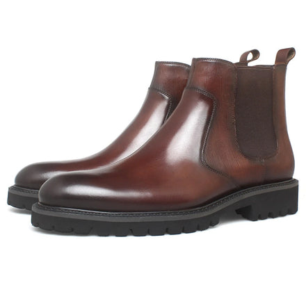 Handmade Men's Chelsea Boots Leather Lining Top Cow Leather Work Shoes for Autumn Winter Trendy Ankle Height Warm Gifts