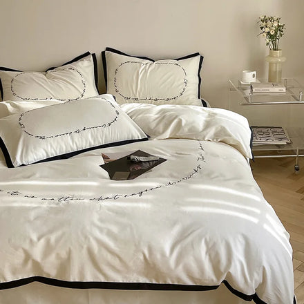 Hotel Luxury Washed Cotton Four-piece Set Double Sanding Brushed Three-piece Embroidered Bed Sheet Quilt Cover Bedding Set