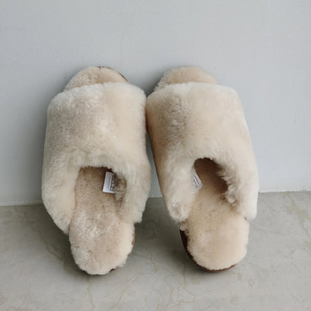 Women Genuine Sheep Skin Leather & Real Sheepskin Fur EVA Slipper Warm Fluffy Breathable Indoor Outdoor Autumn Winter Slides