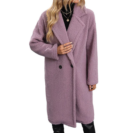 Wholesale Long Overcoat Solid Faux Fur Sheep Casual Winter Warm Elegant Multicolor Single Breasted Loose for Women