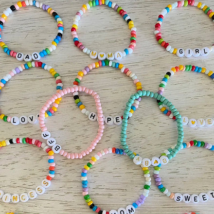 Custom Name Beaded Bracelet Custom Word Seed Bead Stretch Kids Bracelets Personalized Seed Beaded Name Bracelet