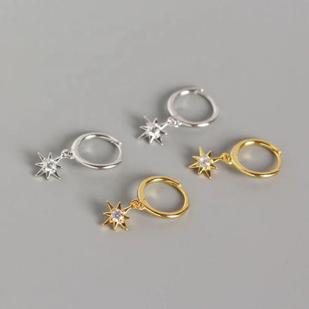 Extremely Simple Octagonal Star Pure Silver Ear Nail INS Star Set Diamond Small Sun Ear Buckle S925 Earring for Female
