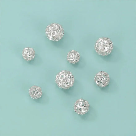 S925 Sterling Silver Hollowed Out Auspicious Cloud Beads Round Handmade Beaded Braided Rope Bracelet Accessories Wholesale
