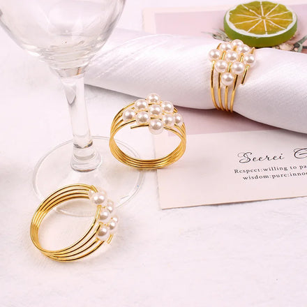 Pearl Gold Napkin Rings Holder Table Napkin Buckles for Dinning Table Setting Christmas Wedding Party Supplies
