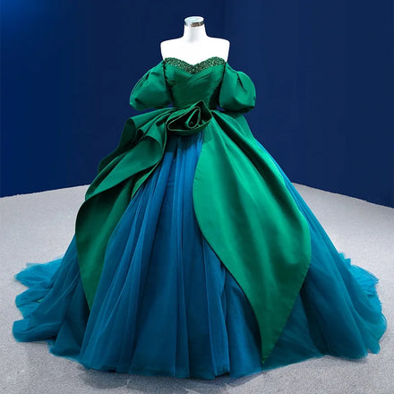 Jancember 222189 Luxury Soft Satin Green and Blue Party Prom Evening Dresses