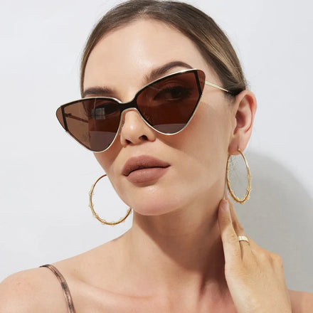UNOC 2023 Designer Cat Eye Sunglasses for Ladies Trendy Gold Metal Frame with UV400 Lenses and Gold Frames