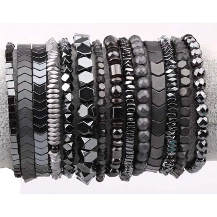 Jingcan Crystal Multi Shapes Hematite Beads Bracelets Jewelry Black Men Stretch Bracelet Hematite
