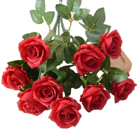 Duofu Silk Artificial Nine-head Rose Bouquet for Home Decoration Wedding Easter Graduation Outdoor Party & Garden Use-Wholesale