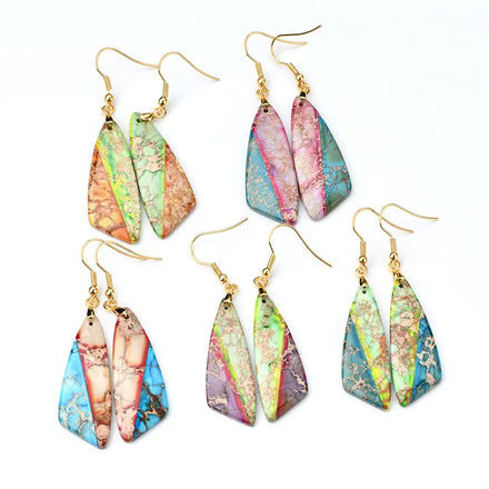 Hawaii Beach Jewelry Sediment Stone Geometry Earring Stainless Steel with 18k Stone Triangle Earring