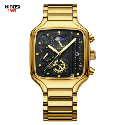 NIBOSI 2573 Quartz Watch Square Stainless Steel Strap Men Watches Luminous Waterproof Wristwatches