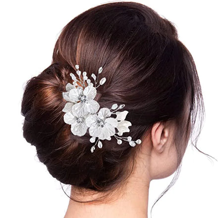 Bridal Hair Clip with White Edge White Petal Handmade Pearl Hair Clip Wedding Hair Accessories