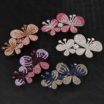 HX-283 Crystal Butterfly Hair Clips Colorful Rhinestone Hairclip Barrettes Fashion PU Flower Hair Accessories for Girls