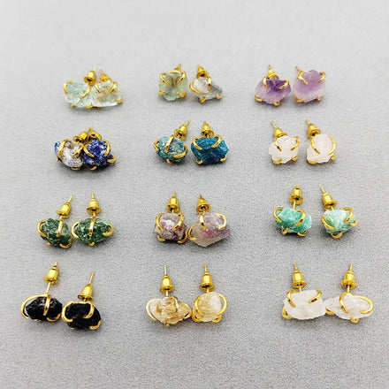 Trend Brass Ladies High-Class Gemstone Earrings Trendy Fashion Jewelry with Irregular Natural Crystal Quartz Four Claw