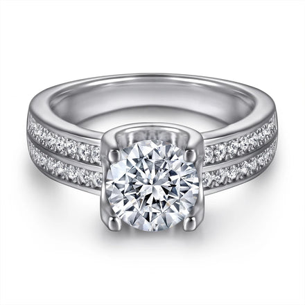 Classic Silver Jewelry Rings Round Cut 7.0mm Four Claw Setting Original Design Pure Silver Engagement Promise Rings for Women