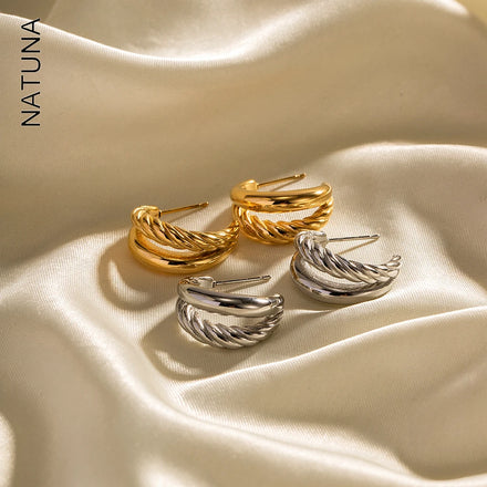 Fashion Ins Hot Selling Double Layer Twist Stud C-Shaped Stainless Steel Stud Earrings Gold Texture Irregular