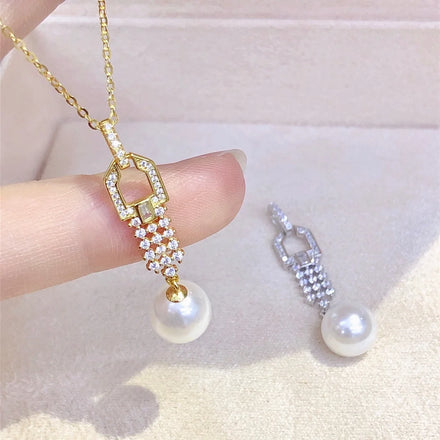 P1570 9-10mm DIY Natural Freshwater Pearl Charm Pendant Necklace Accessory 925 Sterling Silver Jewelry for Women Without Chain