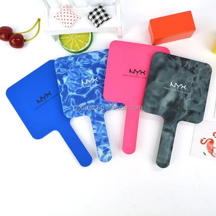 Custom Vintage Square Heart Handheld Cosmetic Mirror with Printed Logo Luxury Hand Mirror with Custom Handle for Gift