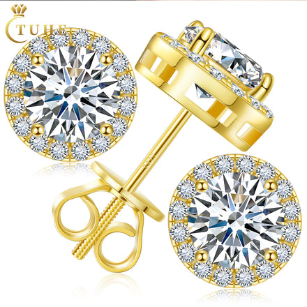 Classic Round 2CT Diamond Test Passed Moissanite Earrings for Women Jewelry Sterling Silver 925 Fashion Ear Stud Engagement Gift