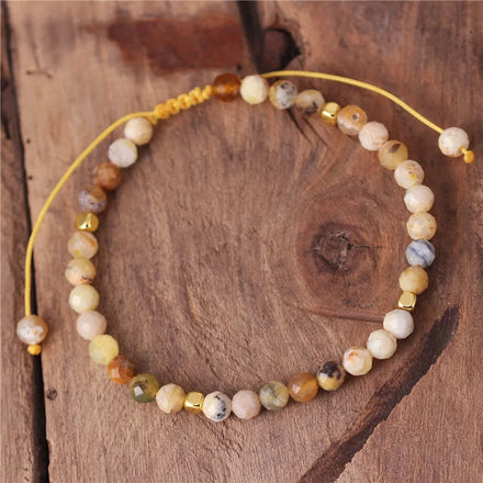 Minimalist 4mm Yellow Opal Beads Dainty Bracelet Cord Braided Tibetan Adjustable Bracelet Friendship Women Jewelry Wholesale