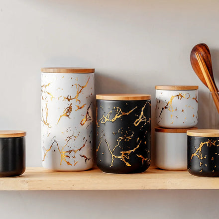 Custom Kitchen Ceramic Canisters with Bamboo Lids Airtight Canister Food Storage Jar for Coffee Sugar Tea Storage Bottle