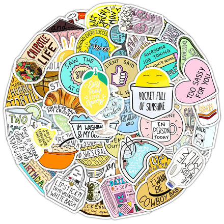 50Pcs English Phrase Graffiti Decorative Stickers Label for Luggage Laptop Guitar Scrapbook Skateboard Waterproof Sticker