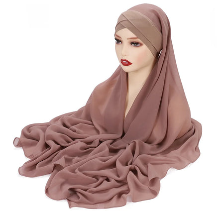 Malaysia Plain Color Instant Chiffon Hijab Women Bonnet Islam Shawls Wraps Underscarf Cap Muslim Scarf Supplier