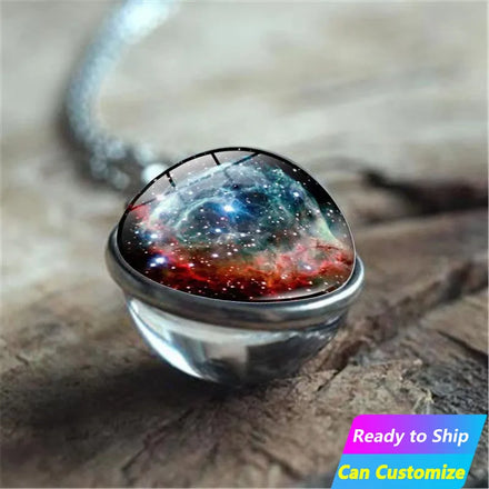 Wholesale Galaxy Nebula Necklace Women's Versatile Crystal Double Sided Glass Ball Pendant Vintage Fashion Charm Jewelry