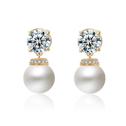 Fine Jewelry Bride Wedding Zircon Earrings Round Diamond Snowflake CZ Crystal Zircon Stud Simulated Pearl Earrings for Women
