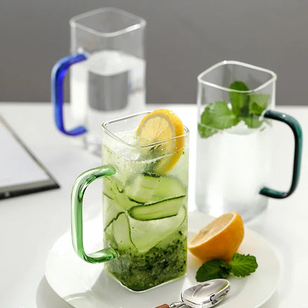 Borosilicate Glass square Mugs Water Bottle Glass Custom logo for Juice Tea Milk Cups