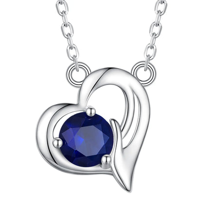 925 Sterling Silver Shiny Zircon Chain Link Necklace Blue Heart Charm for Women Cute Fashion Jewelry Gift SCN487