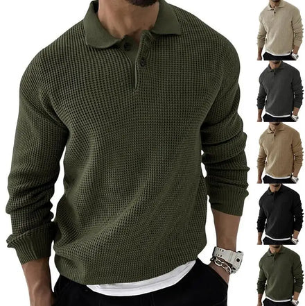 Fashion Solid Color Button Knitted Sweater Men's Clothing Spring New Casual Pullovers Warm Tops for Men
