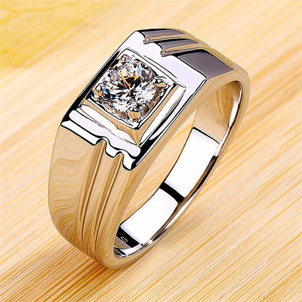 Fashion Jewelry Ring Men Simple Adjustable Silver Plated Cubic Zirconia Rings Men Wedding Ring for Couple Engagement