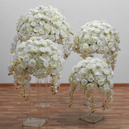 60CM Wedding Handmade Artificial White Orchid Flower Ball Kissing Ball Flower Centerpieces Ball for Wedding Decor