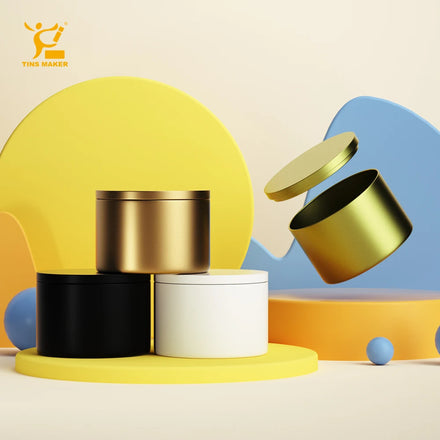 Wholesale Custom Decorative Seamless Scented Candle Tin Box 4Oz 8Oz Gift Empty Can Packaging Screw Cap Lid Black Gold Tinplate
