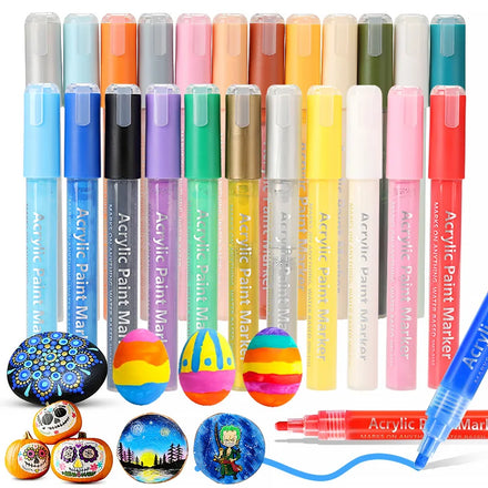 3mm 24-color Permanent Diy Craft Water-based Acrylic Paint Marker Pen Set for Rock Wood Ceramic Fabric