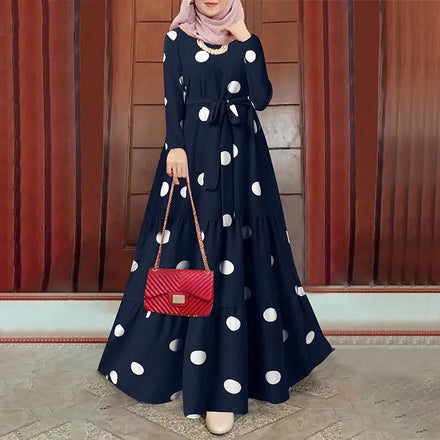 S-2XL Women's Dress Retro Polka Dot Print Robe Dress Islamic Muslim Clothing Crew Neck Dresses 30% off