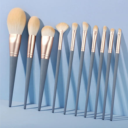 Wholesale 10Pcs Blue Synthetic Travel Makeup Brushes Foundation Cosmetics Powder Face Makeup Brush Set With Bag
