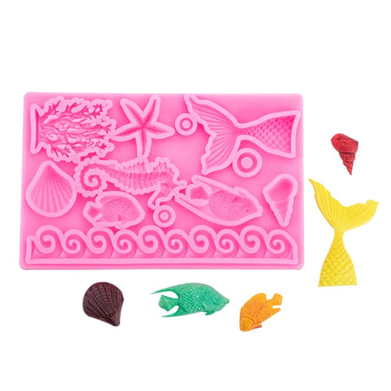 Marine Theme Non-Stick Eco-Friendly Non-Toxic Fondant Silicone Mold Seaweed Sea Fish Crab Coral Conch Shell Shape Oven Tools