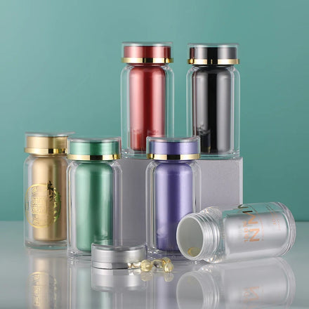 CUSTOM 60cc Empty Round Bottles with Screw Cap Inner Box Medicine Pill Tablet Vitamin Supplement Holder Food Grade Storage Box