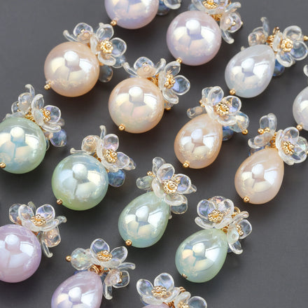 MA41 6pcs/lot Handmade 18k Gold Plated Metal Candy-Colored Crystal Ball Flower Earrings Korean Design DIY Jewelry Making Bag