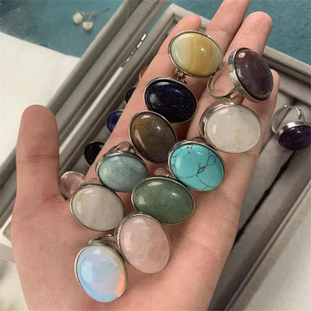 New Arrivals Adjustable Crystals Healing Jewelry Oval Shaped Natural Colorful Mixed Quartz Crystals Rings for Gift