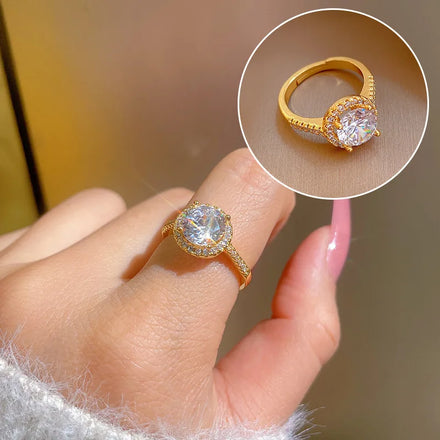 Engagement Wedding Real Gold Plated Round/Butterfly/Clover/Flower/Snake/Heart/Star Diamond Zircon Gemstone Adjustable Ring