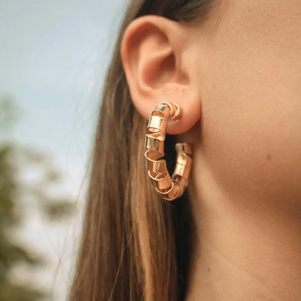 Europe and America Cool Style Exaggerated Earrings 18K Gold Stainless Steel Fried Dough Twist Earrings Women's Colorless Earring