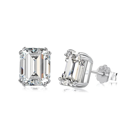 Dylam Top End Luxurious Pagoda Cut 4ct 5A Zirconia Rectangle Stud Earrings 8*10mm Fine Jewelry
