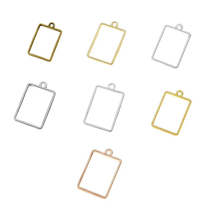YuenZ 7 Color Rectangle Charm Alloy Jewelry Accessories Rectangle Charm Hollow Glue Blank Pendant Tray Bezel 34*19mm B179