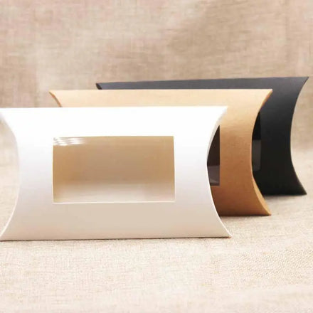 DIY Blank Paper Gift Box Mutli Size Pillow Gift Box with clear Pvc Window Kraft/white/black Paper Window Box for Gift